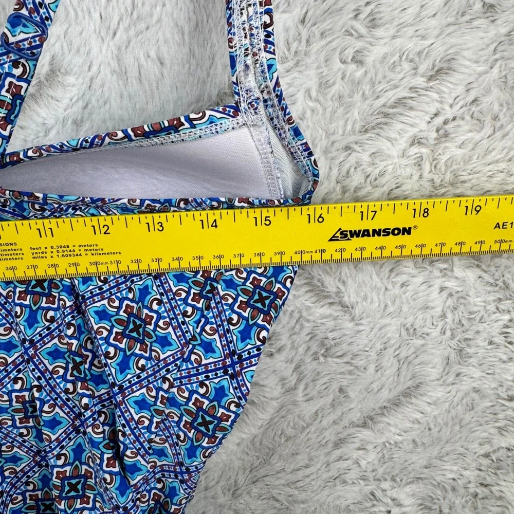 Niptuck Swim One Piece Swimsuit Women 10 Blue Geometric Ruched Tummy Control Cup